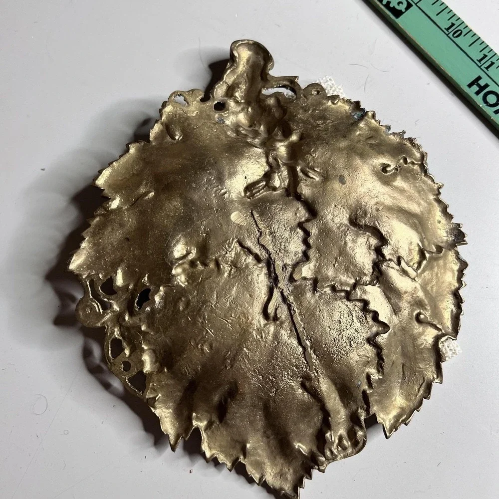 Vintage Brass Grape Leaf Tray Grapes Vine Dish Gold Tone Rustic Home Decor